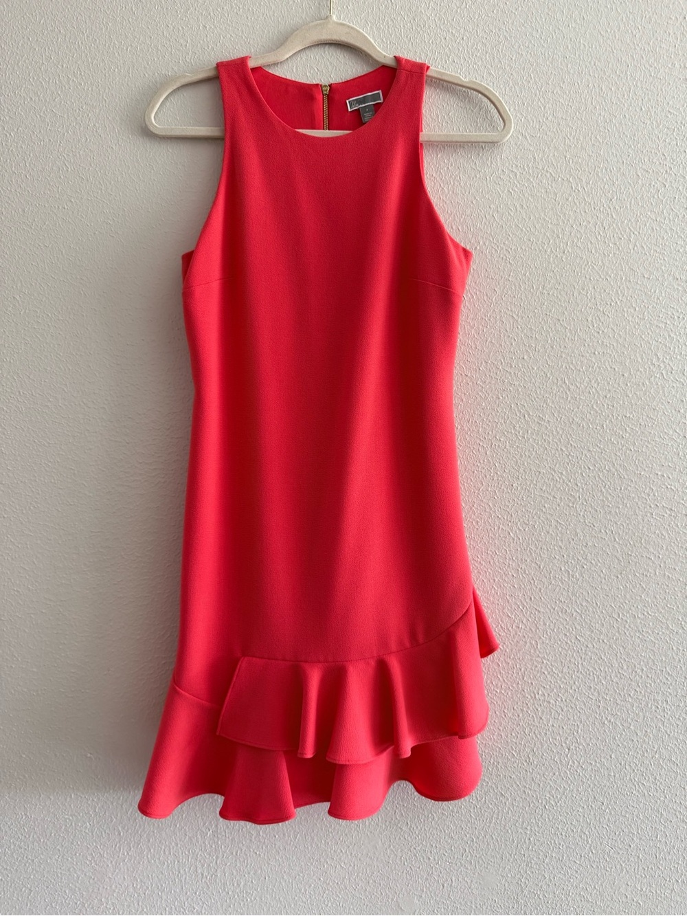 Bright Orange/Coral Ruffle Hem Sleeveless Dress